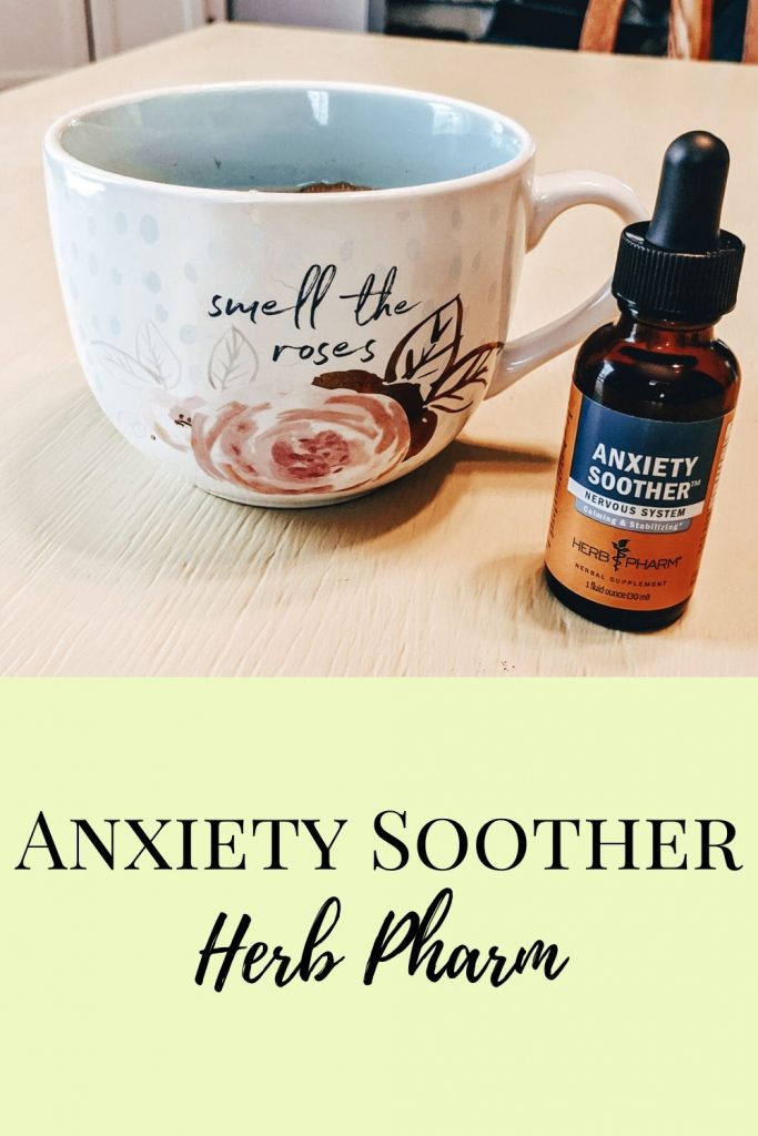 Herb pharm anxiety soother tincture and tea cup