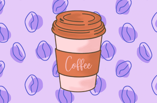 to-go coffee cup with purple coffee beans in background