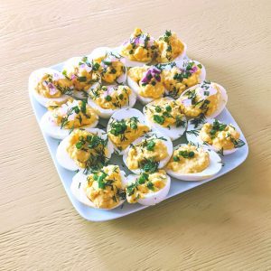Sweet and Tangy Deviled Eggs on a Plate
