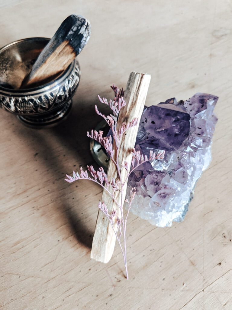 palo santo stem and amethyst rock 