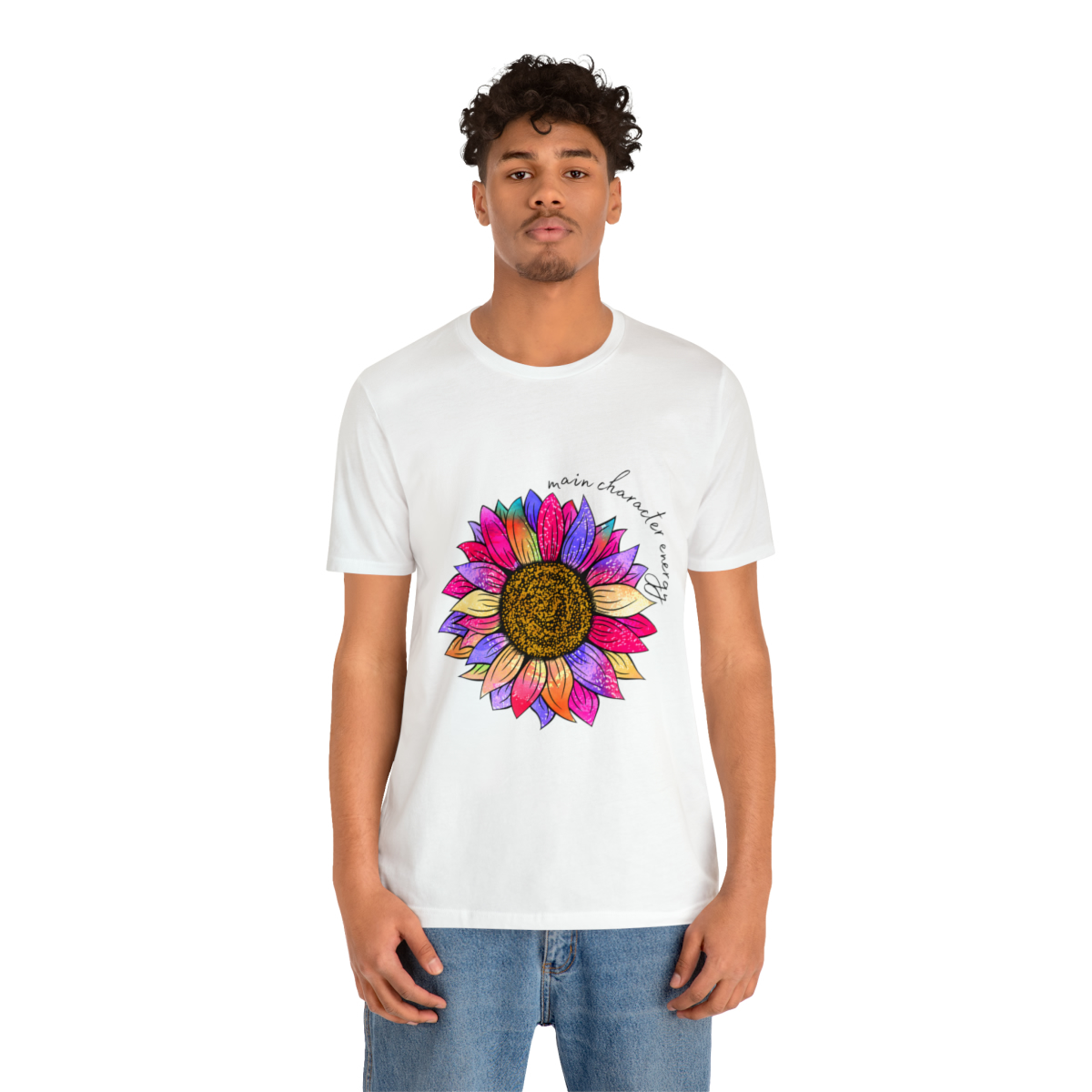 Rainbow Sunflower Main Character Energy Unisex Jersey Short Sleeve Tee - Image 8