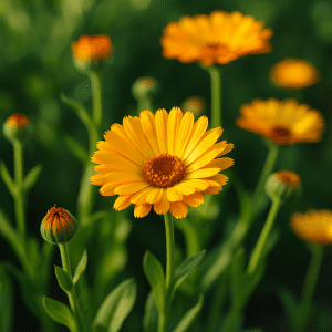 bright yellow calendula flower in a field