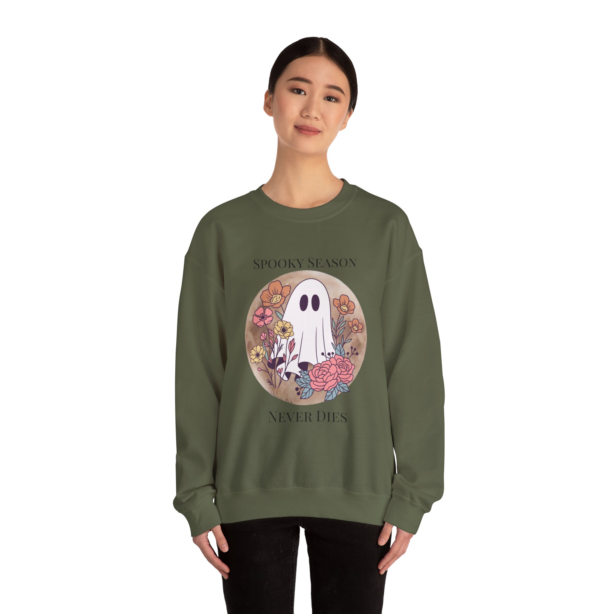 Ghostly Wildflowers: Spooky Season Never Dies Unisex Crewneck Sweatshirt - Image 20