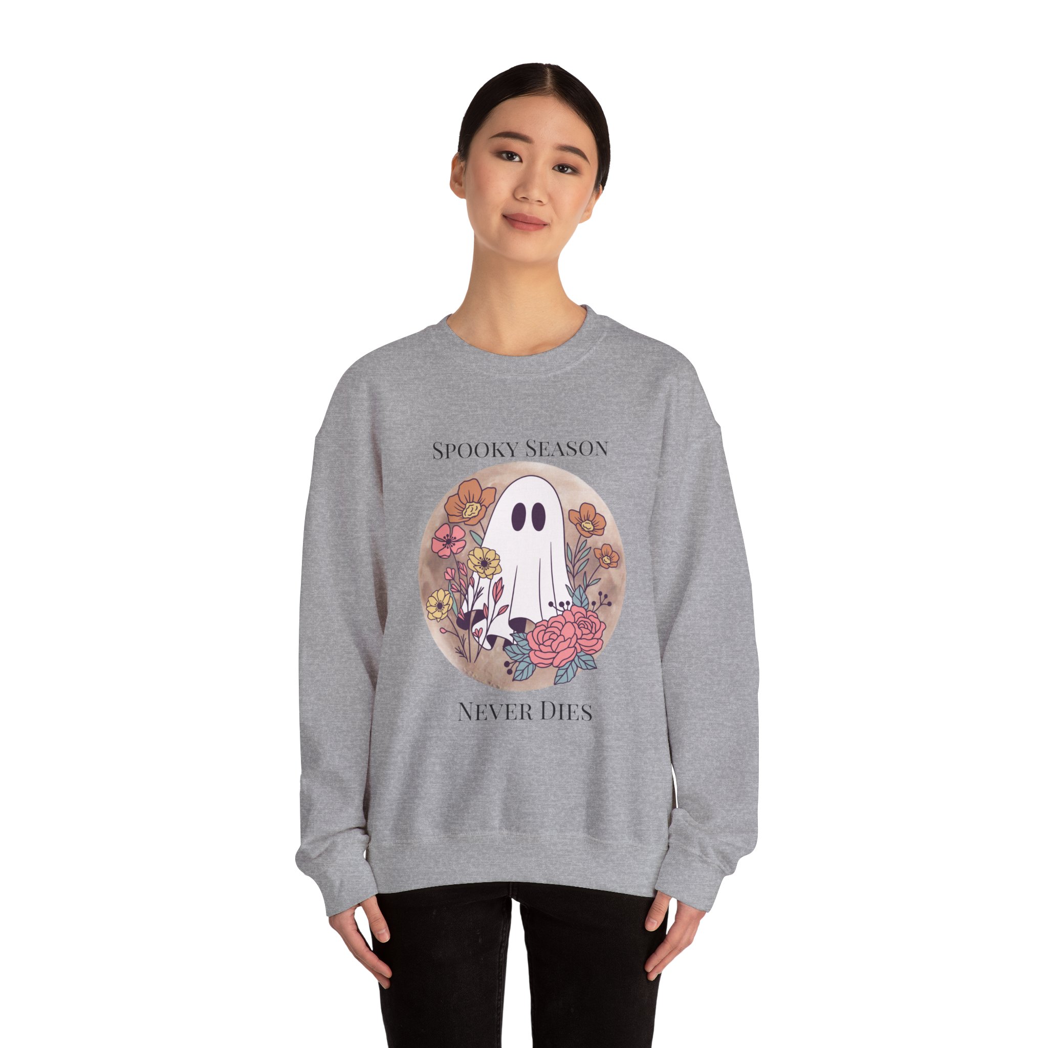 Ghostly Wildflowers: Spooky Season Never Dies Unisex Crewneck Sweatshirt - Image 12