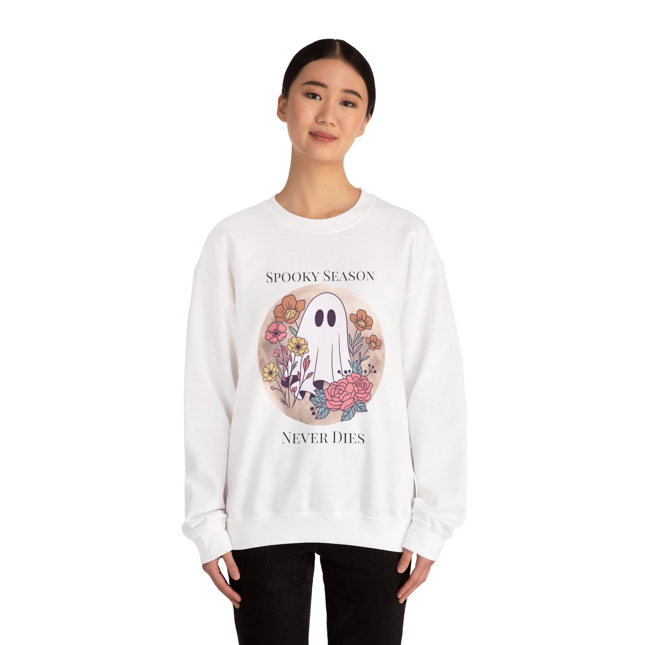 Ghostly Wildflowers: Spooky Season Never Dies Unisex Crewneck Sweatshirt - Image 4