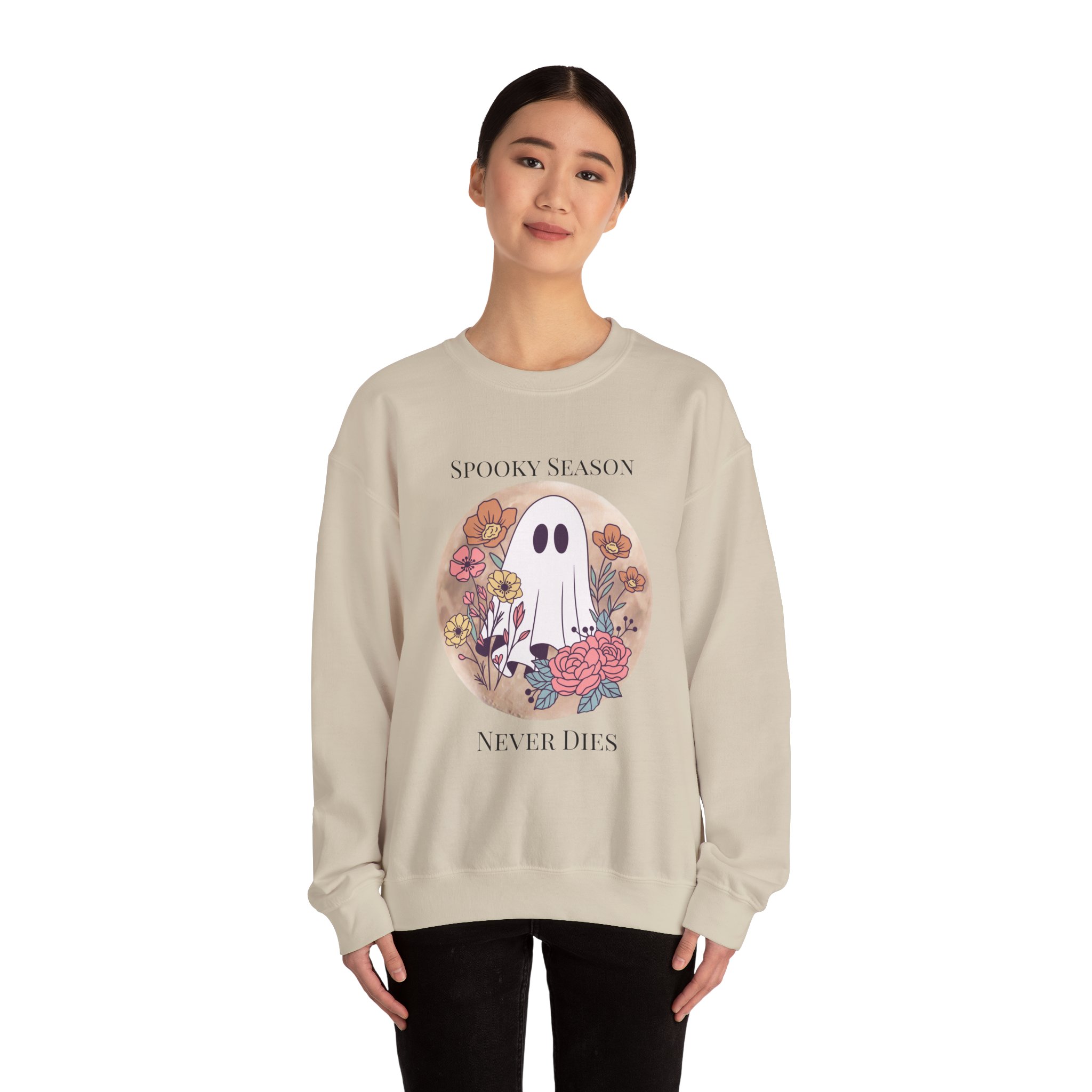 Ghostly Wildflowers: Spooky Season Never Dies Unisex Crewneck Sweatshirt - Image 8